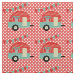 Retro Camper Red Aqua Punkt Muster Fabric Stoff