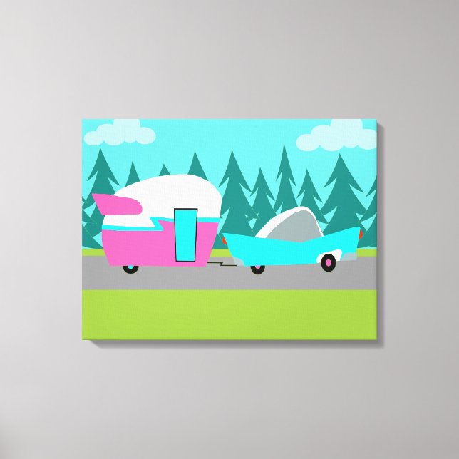 Retro Camper / Trailer gepflasterte Leinwand Print (Vorderseite)