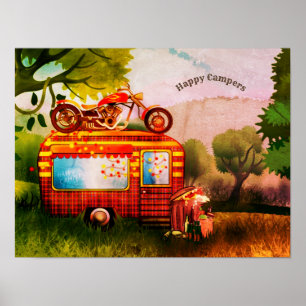 Retro Camper Trailer Trash Happer Campers Custom Poster