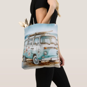 Retro-Campervan mit Surfbrett Tasche