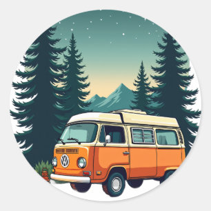 Retro-Camping-Abenteuer Van Life Wald-Entdecker O Runder Aufkleber