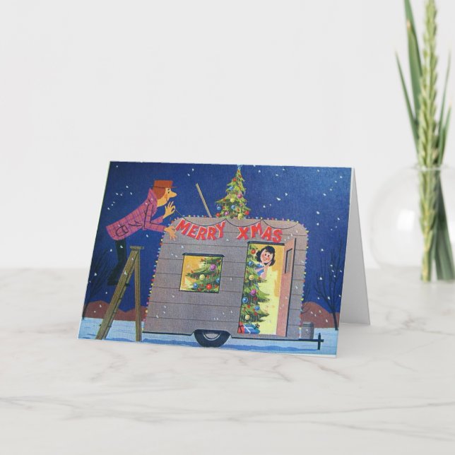RETRO CAMPING COUPLE CHRISTMAS CARTE (Devant)