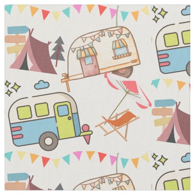Retro Camping - Happy Camping. Alter Schulspass! Stoff (Nahaufnahme)