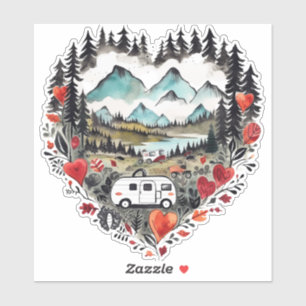 Retro Camping Herzwasser Aufkleber