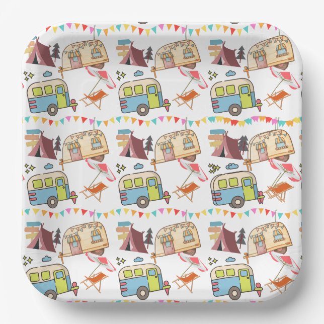 Retro-Camping Pappteller (Vorderseite)