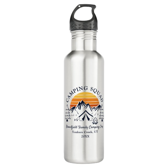 Retro Camping Squad Matching Vacation Edelstahlflasche (Vorderseite)