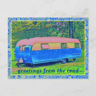 Retro-Camping-Trailer mit Vintagem Blumenrahmen Postkarte