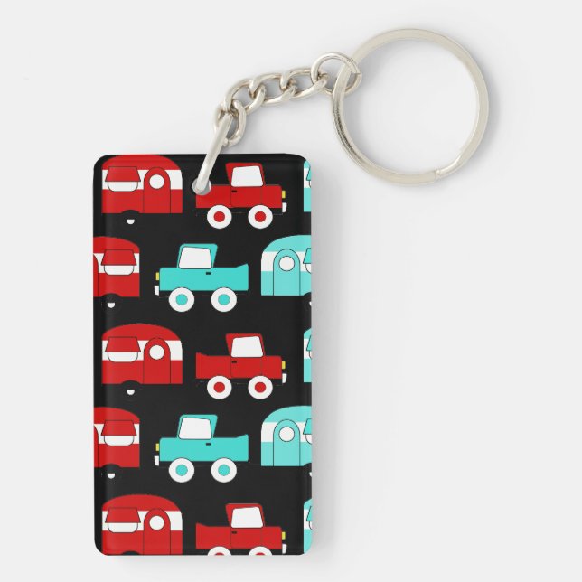 Retro Camping Trailer Türkis Rot Vintag RV Schlüsselanhänger (Rückseite)