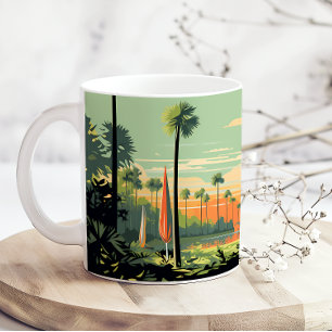 Retro-Camping-Wald-Sonnenuntergang Kaffeetasse