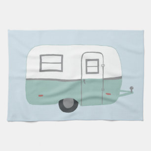 Retro-Campinganhänger blaues Küchentuch