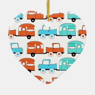 Retro-Campinganhänger Türkis Orange Vintage-Auto Keramik Ornament