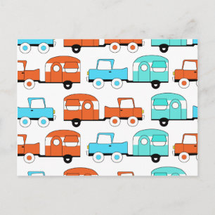 Retro-Campinganhänger Türkis Orange Vintage-Auto Postkarte