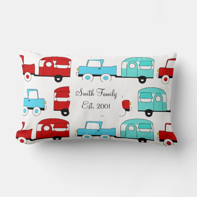 Retro Campings-Anhänger-Türkis-rote Vintage Autos Lendenkissen (Vorderseite)