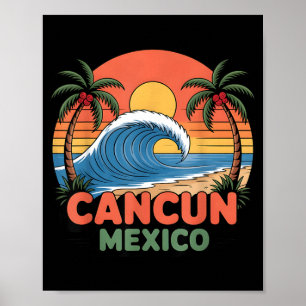Retro Cancun Mexiko Sonnenuntergang Palme Strand S Poster