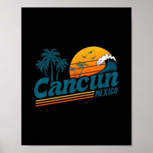 Retro Cancun Mexiko Sonnenuntergang Palme Strand S Poster