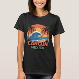 Retro Cancun Mexiko Sonnenuntergang Palme Strand S T-Shirt