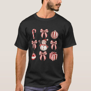 Retro Candy Cane Coquette Bow Niedliche Weihnachts T-Shirt