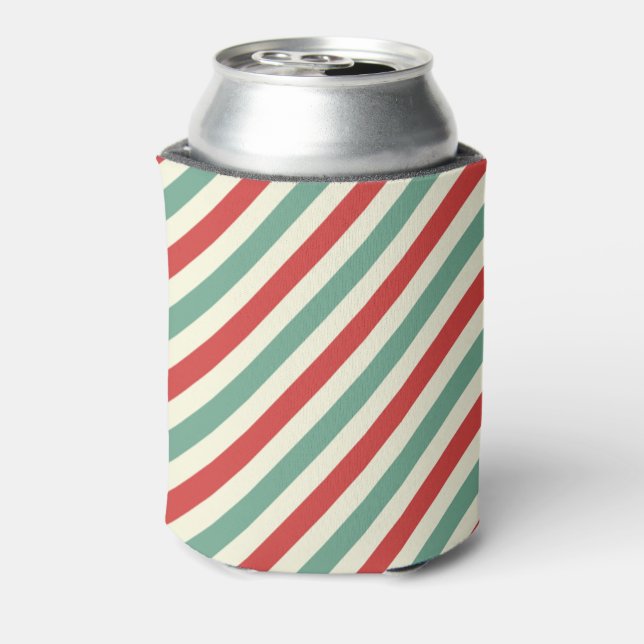 Retro Candy Cane Weihnachtsstreifen Rot Grün Dosenkühler (Kanne Rückseite)