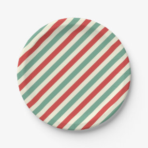 Retro Candy Cane Weihnachtsstreifen Rot Grün Pappteller