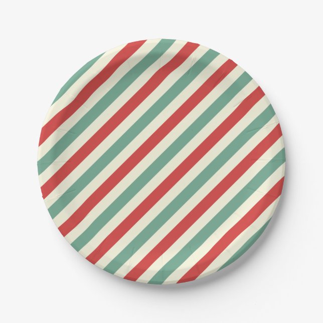Retro Candy Cane Weihnachtsstreifen Rot Grün Pappteller (Vorderseite)