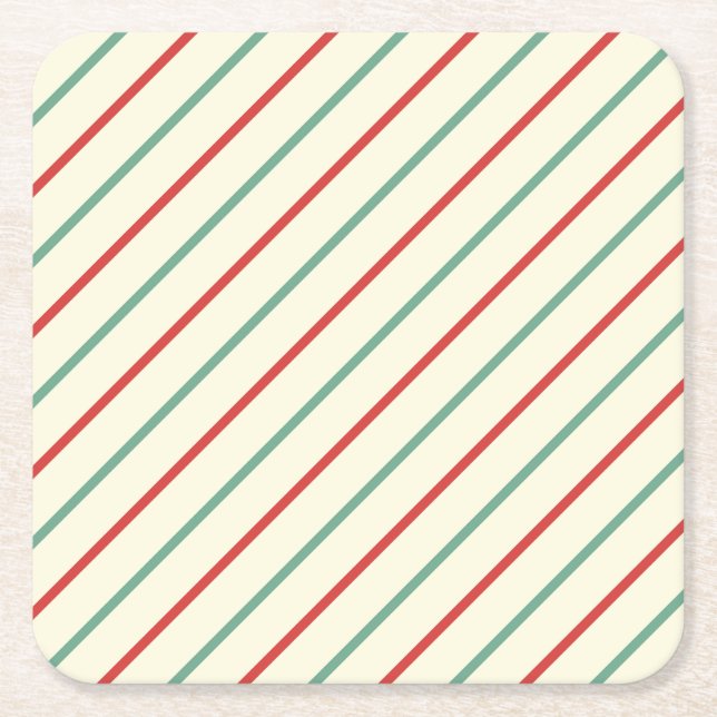 Retro Candy Cane Weihnachtsstreifen Rot Grün Rechteckiger Pappuntersetzer (Vorderseite)
