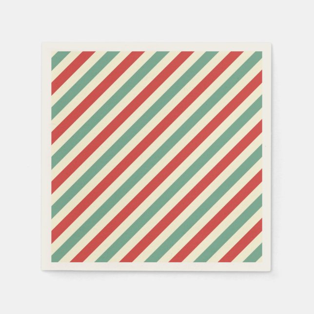 Retro Candy Cane Weihnachtsstreifen Rot Grün Serviette (Vorderseite)