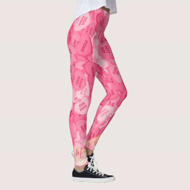 Retro Candy Hearts Nachrichten Valentinstag Muster Leggings (Rechts)