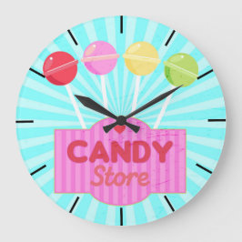 Retro Candy Store Pastel Coloured Lollipops Design Große Wanduhr
