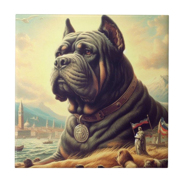 Retro Cane Corso Painting Fliese (Vorderseite)