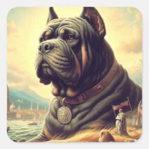 Retro Cane Corso Painting Quadratischer Aufkleber