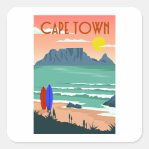 Retro Cape Town Südafrika Tafelberg Quadratischer Aufkleber