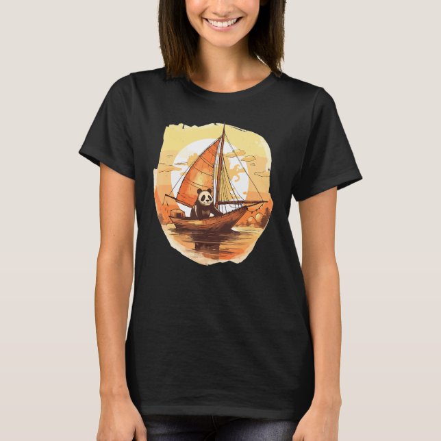 Retro Captain Panda Summer Sailing T-Shirt (Vorderseite)