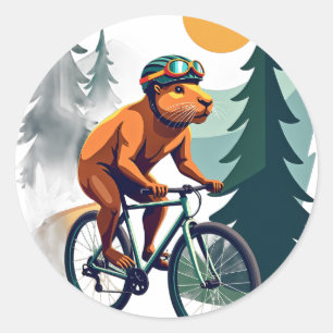 Retro-Capybara-Mountainbike-Abenteuer Runder Aufkleber