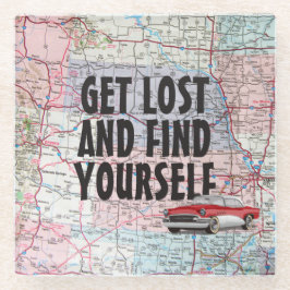 Retro Car auf der Roadmap Glasuntersetzer