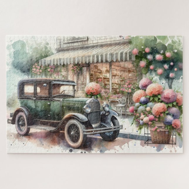 Retro Car & Blooming Boutique Scene (Horizontal)