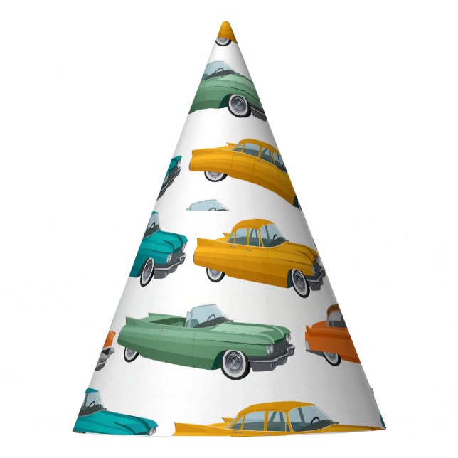 Retro Car Fifties Stilmuster Partyhütchen (Vorderseite)