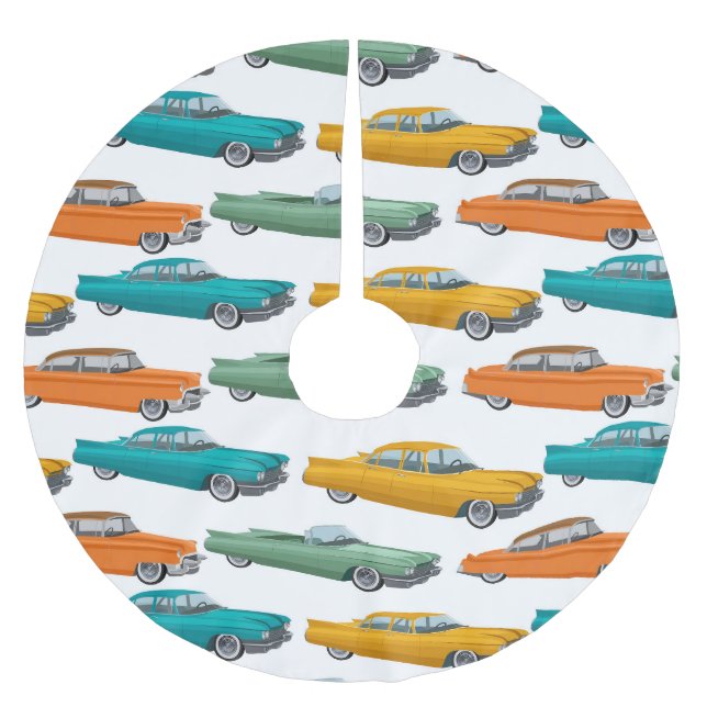 Retro Car Fifties Stilmuster Polyester Weihnachtsbaumdecke (Vorderseite)