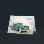 Retro Car für Grandsons Geburtstag Karte<br><div class="desc">Altes Auto auf einer Straßenkarte für Grandsons Geburtstag.</div>
