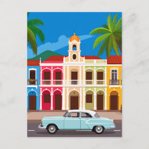 Retro Car und farbenfrohe koloniale Häuser Reisen Postkarte