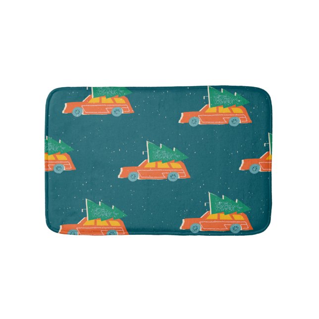 Retro Car Weihnachtsbaum Muster Badematte (Vorderseite)