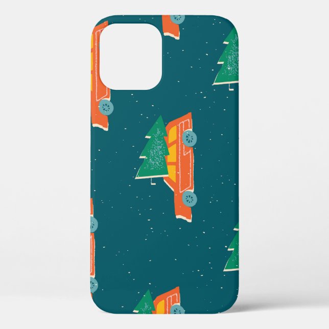 Retro Car Weihnachtsbaum Muster Case-Mate iPhone Hülle (Rückseite)