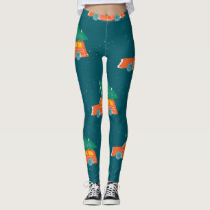 Retro Car Weihnachtsbaum Muster Leggings
