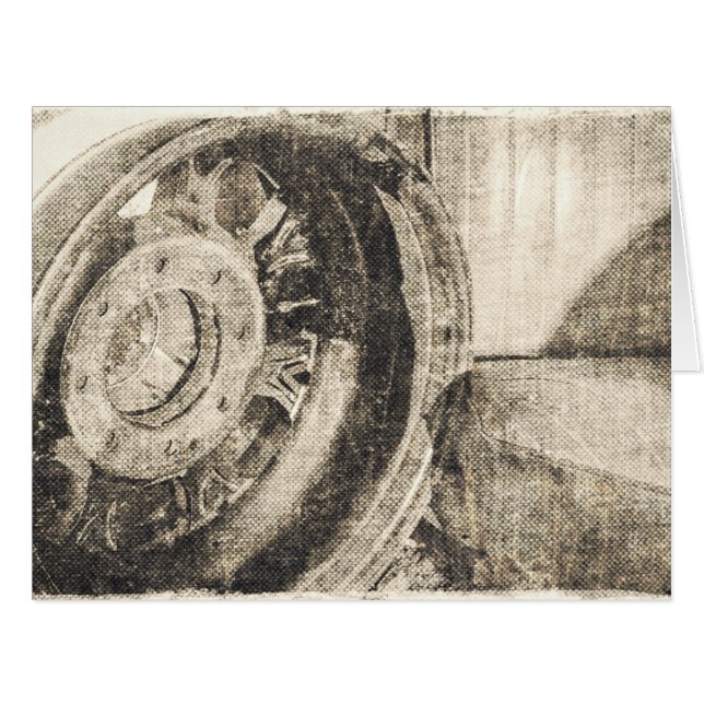 Retro Car Wheel & Seat Geburtstagskarte (Vorderseite (Horizontal))