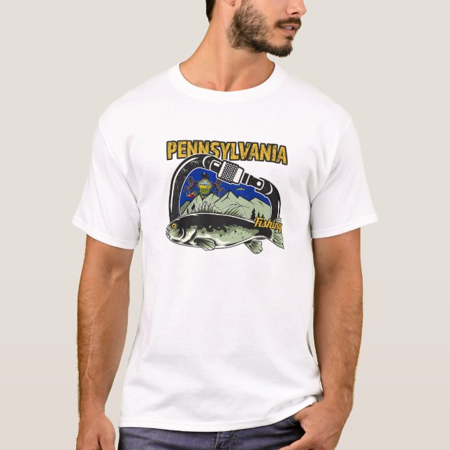 Retro Carabiner Pennsylvania Fischerei T-Shirt (Vorderseite)