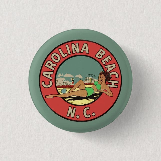 Retro Carolina Beach Rundel Button (Vorderseite)