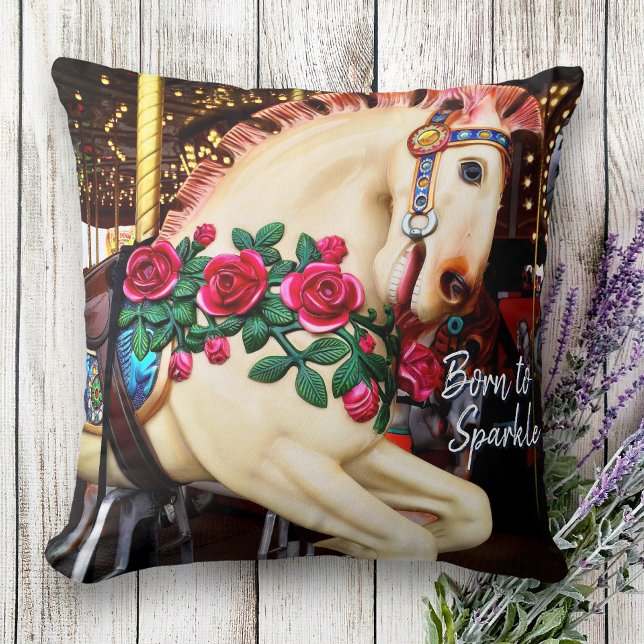 Retro Carousel Horse Foto Geboren zu Sparkline Scr Kissen (Von Creator hochgeladen)