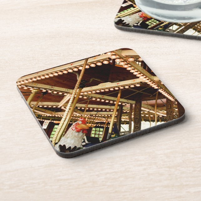 Retro Carousel Rooster Getränkeuntersetzer (Linke Seite)
