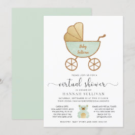 Retro Carriage Mint Gold Virtual Baby Dusche Einladung