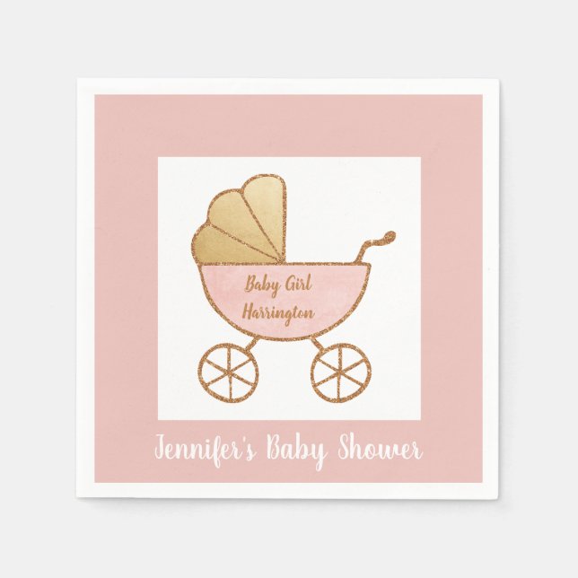 Retro Carriage Pastel Pink White Baby Girl Dusche Serviette (Vorderseite)