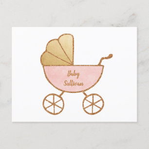 Retro Carriage Pink Gold Virtual Baby Girl Dusche Einladungspostkarte